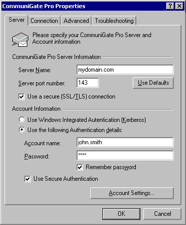 MAPI Server Settings